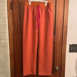 Figs Orange Wide Leg Livingston Scrubs with Pink Drawstring